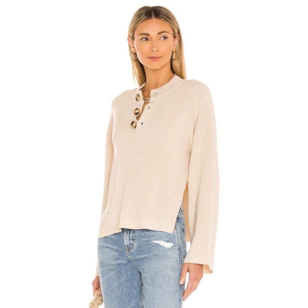 SNDYS. Lounge Hero Knit Top Henley Sweater Button Neck High Slit Oversized L